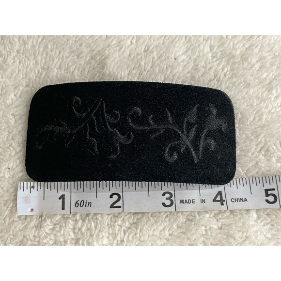 Black Velvet Floral Embroidered Hair Barrett Clip Leather  Serial # Taiwan VTG main image 4